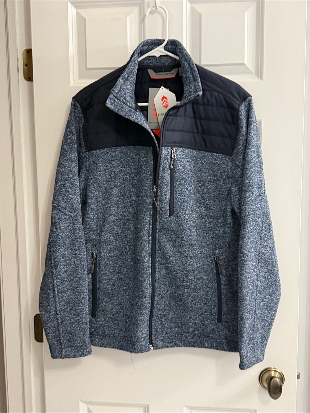 Free Country Heathered Blue Full-Zip Jacket with Navy Quilted Yoke NWT